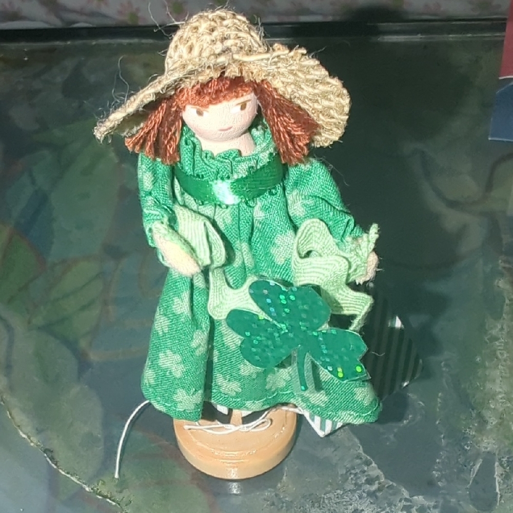 Green Doll with Shamrock and Straw Hat
